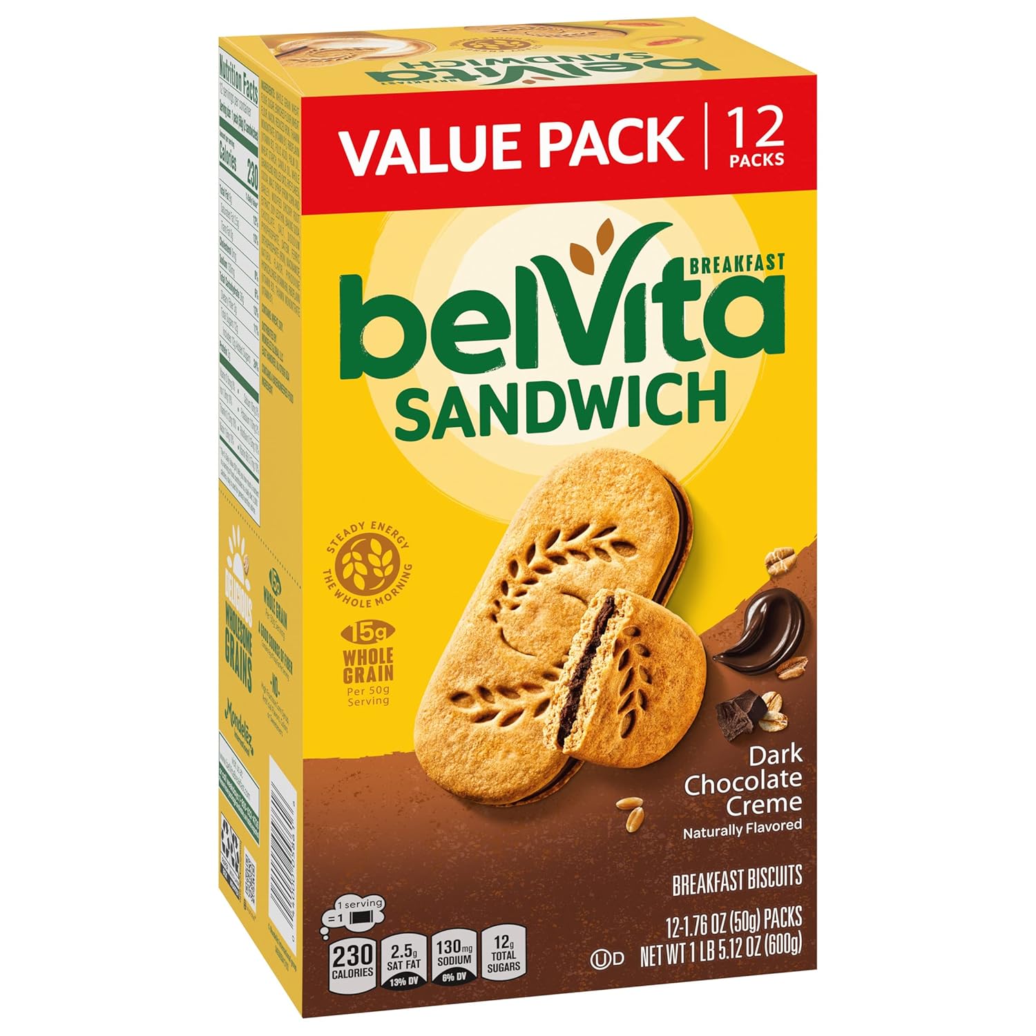 belVita Breakfast Biscuit Sandwiches – Office Desk Snack for Mid-Morning Focus, Dark Chocolate Creme 12-Pack