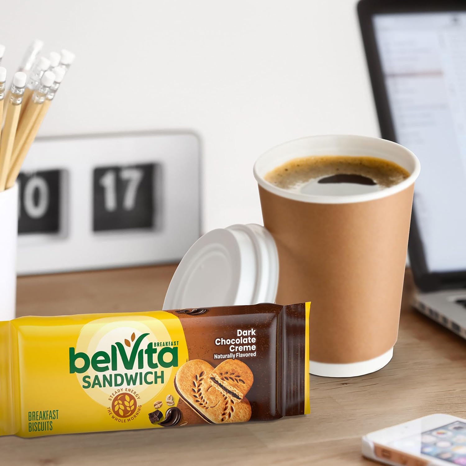 belVita Breakfast Biscuit Sandwiches – Office Desk Snack for Mid-Morning Focus, Dark Chocolate Creme 12-Pack