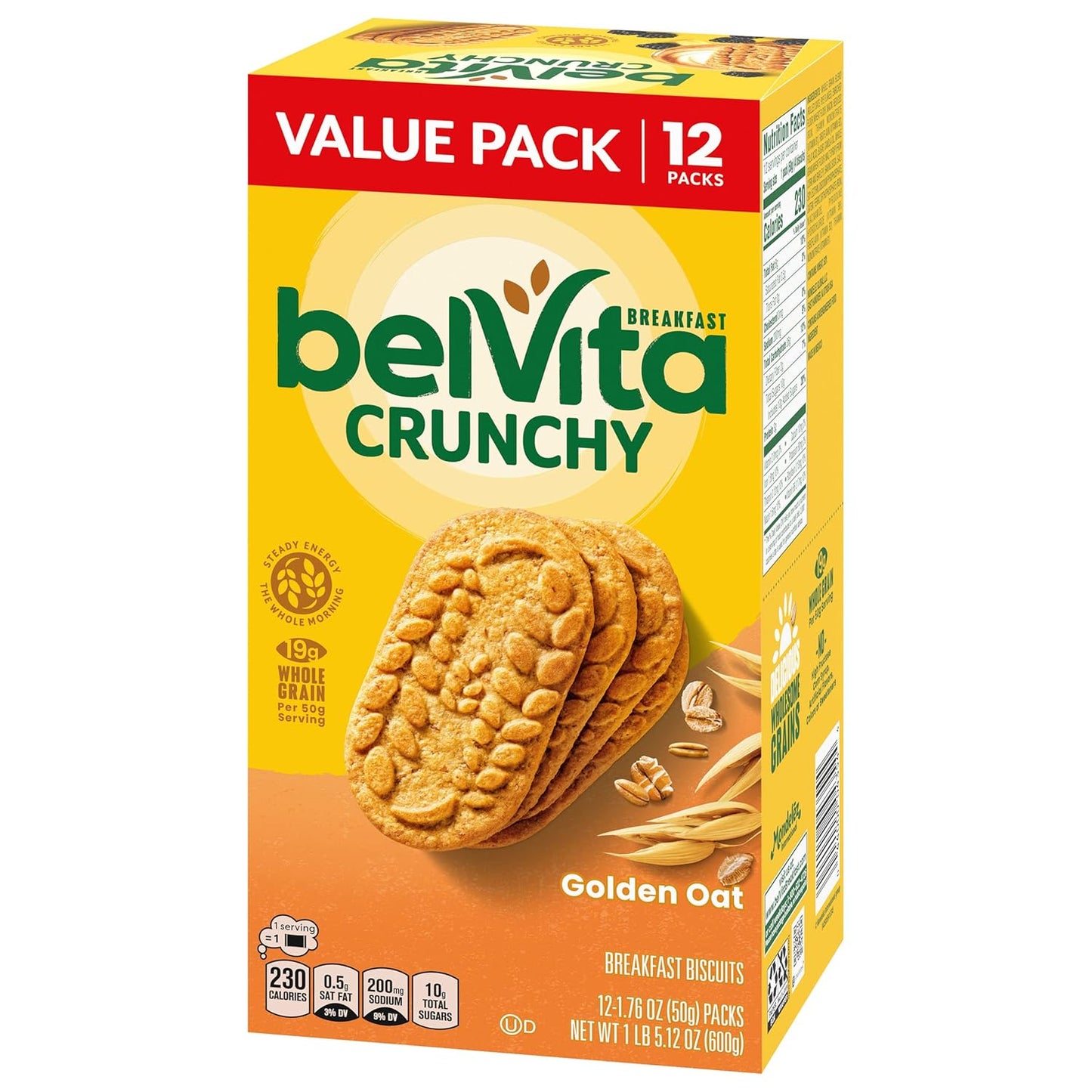 belVita Breakfast Biscuits Golden Oat, Value Pack of 12 — Steady-Energy Morning Fuel for Commute and Office Desk