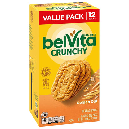 belVita Breakfast Biscuits Golden Oat, Value Pack of 12 — Steady-Energy Morning Fuel for Commute and Office Desk
