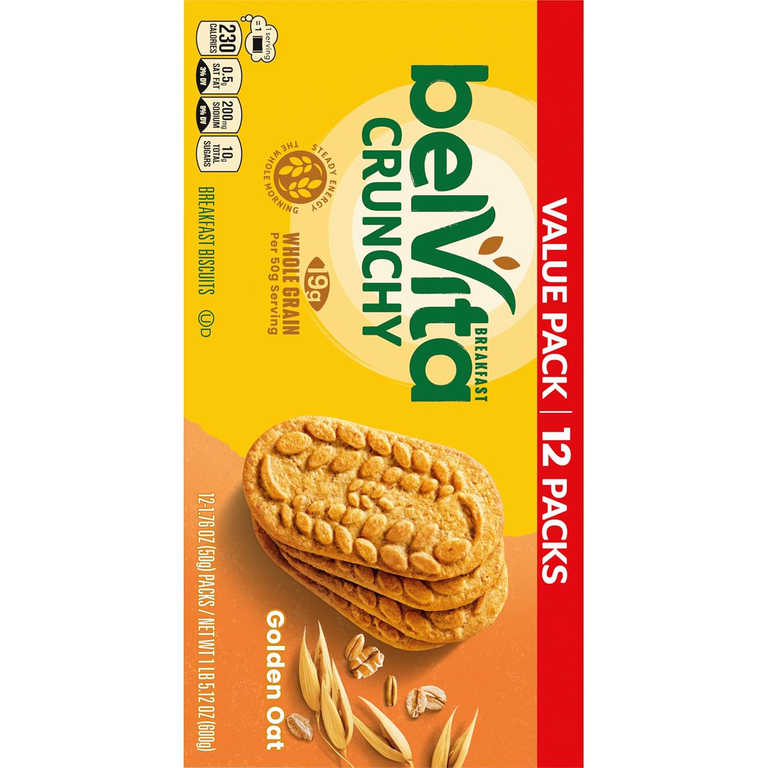 belVita Breakfast Biscuits Golden Oat, Value Pack of 12 — Steady-Energy Morning Fuel for Commute and Office Desk