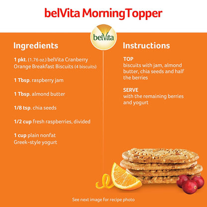 belVita Cranberry Orange Breakfast Biscuits – Office Desk Snack for Steady Morning Focus, 8 Packs of 4 Crunchy Bars