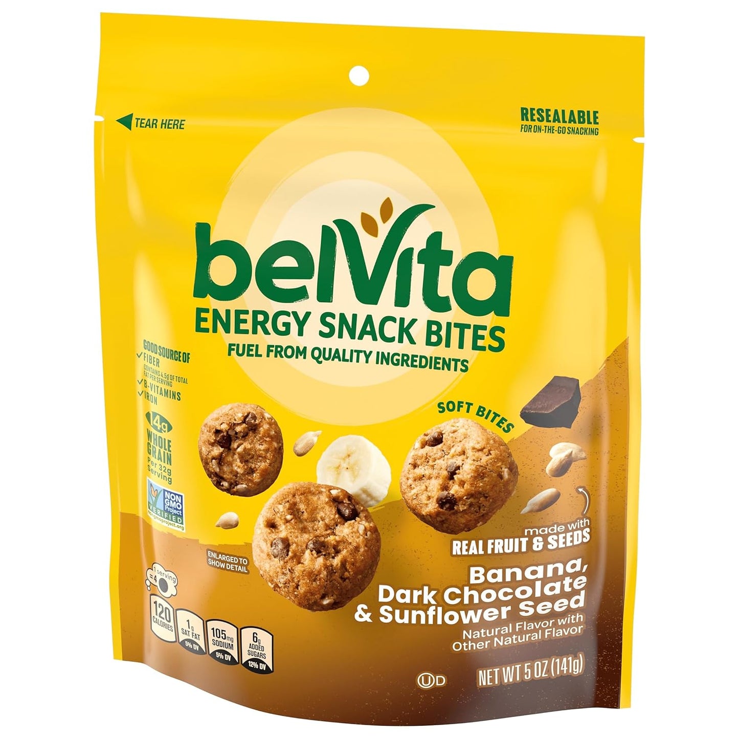 belVita Energy Snack Bites Banana Dark Chocolate – Clean Label Pantry Snack with 14g Whole Grain, 5 oz Pouch