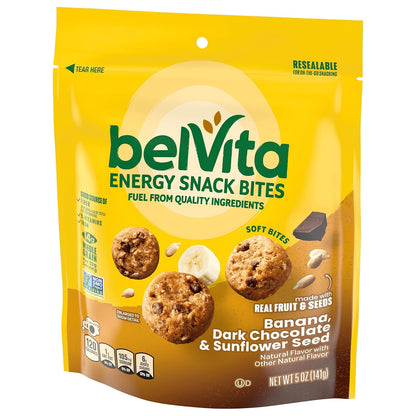 belVita Energy Snack Bites Banana Dark Chocolate – Clean Label Pantry Snack with 14g Whole Grain, 5 oz Pouch