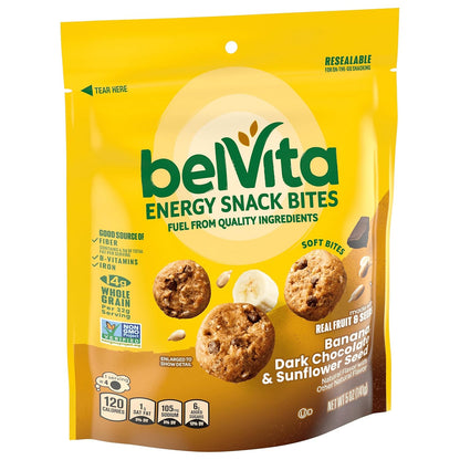 belVita Energy Snack Bites Banana Dark Chocolate – Clean Label Pantry Snack with 14g Whole Grain, 5 oz Pouch
