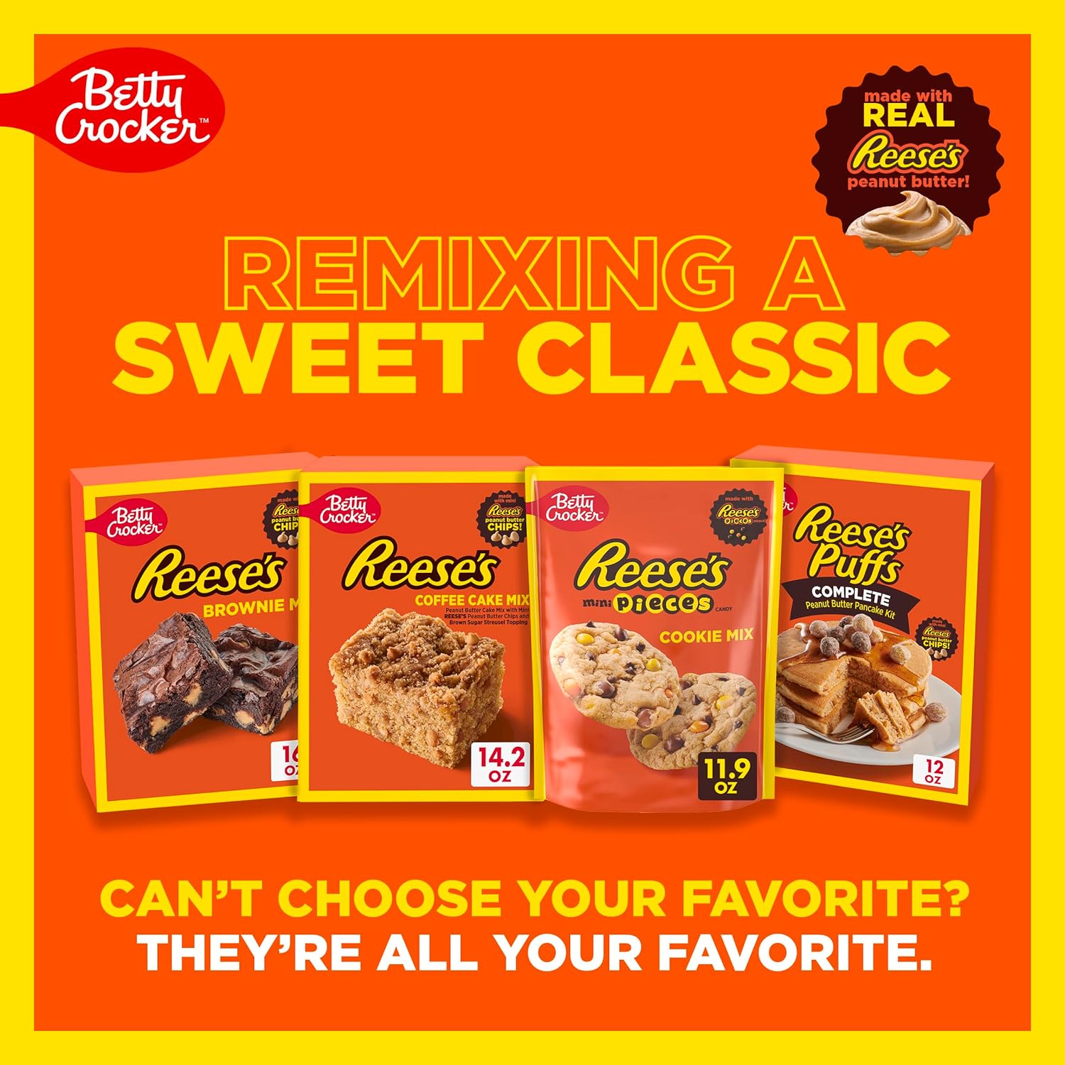 Betty Crocker REESE'S Brownie Mix with Peanut Butter Chips – Family Kitchen Treat for After-School Snacks and Birthday Parties