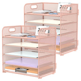 Storite 5-Tier Mesh Paper Organizer with Handle – Clean Vertical Desktop Sorter in Neutral Black, White, and Softgray