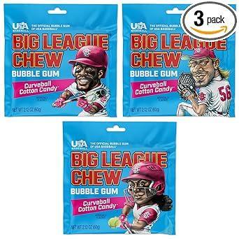 Big League Chew Cotton Candy Bubble Gum 3-Pack - Little League Dugout Snack and Youth Baseball Goody Bag Filler