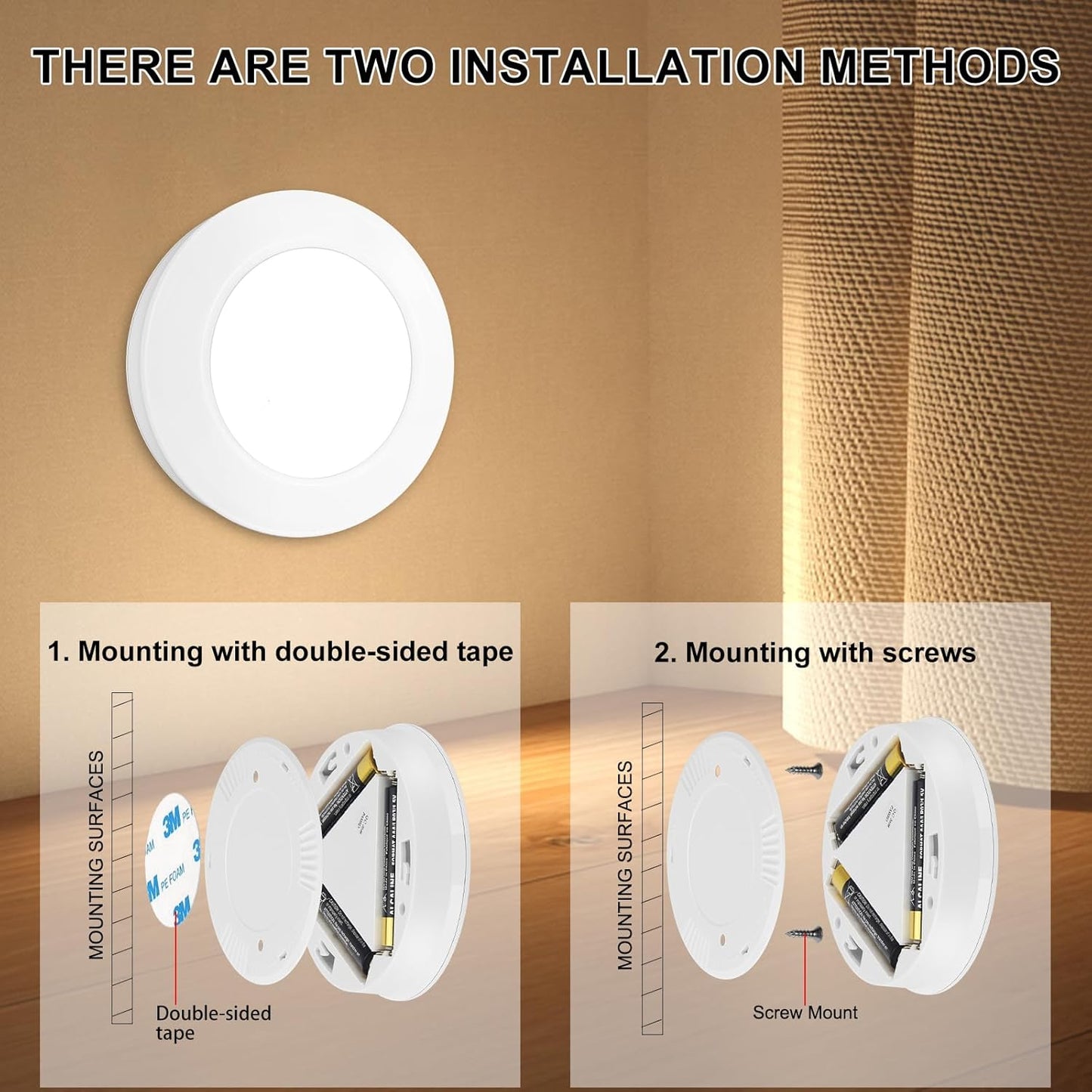 BIGMONAT LED Puck Light – Flameless Tap Light for Kids Rooms, Hallways, and Bathrooms, Cool to the Touch Battery Powered