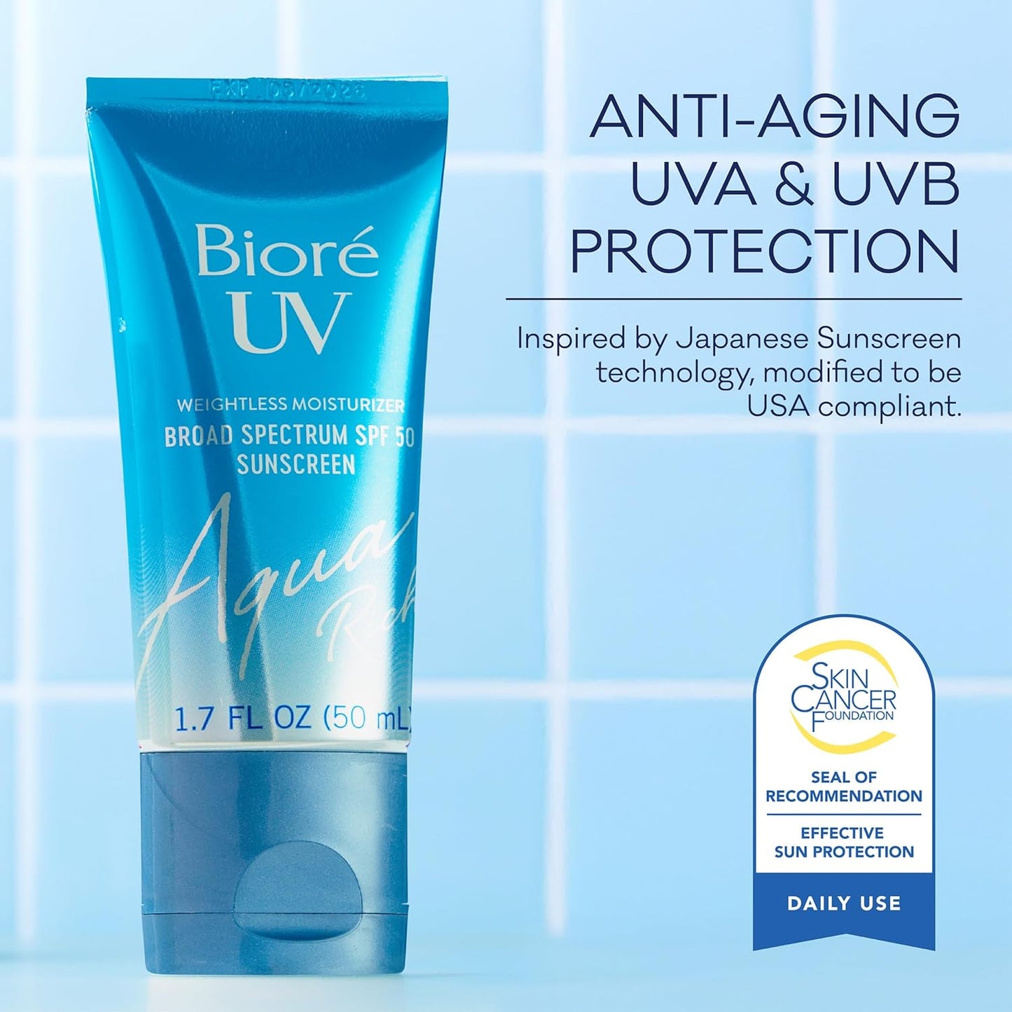 Biore UV Aqua Rich Daily Lotion SPF 50 – Travel-Sized Sun Protection for Errands, Commutes and Outdoor Days