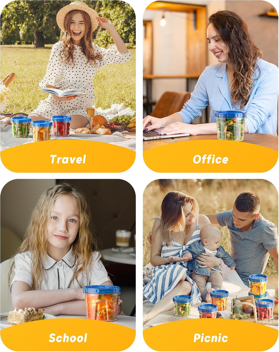 BiuLeon Dishwasher Safe Food Containers with Twist Lids, 12 Pack 24 oz BPA Free Jars for Mindful Meal Prep and Family Wellness