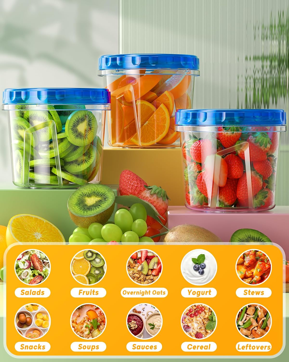 BiuLeon Dishwasher Safe Food Containers with Twist Lids, 12 Pack 24 oz BPA Free Jars for Mindful Meal Prep and Family Wellness