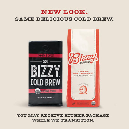 Bizzy Organic Cold Brew Coffee – Resealable Neutral Packaging Bulk Brew for Streamlined Coffee Stations