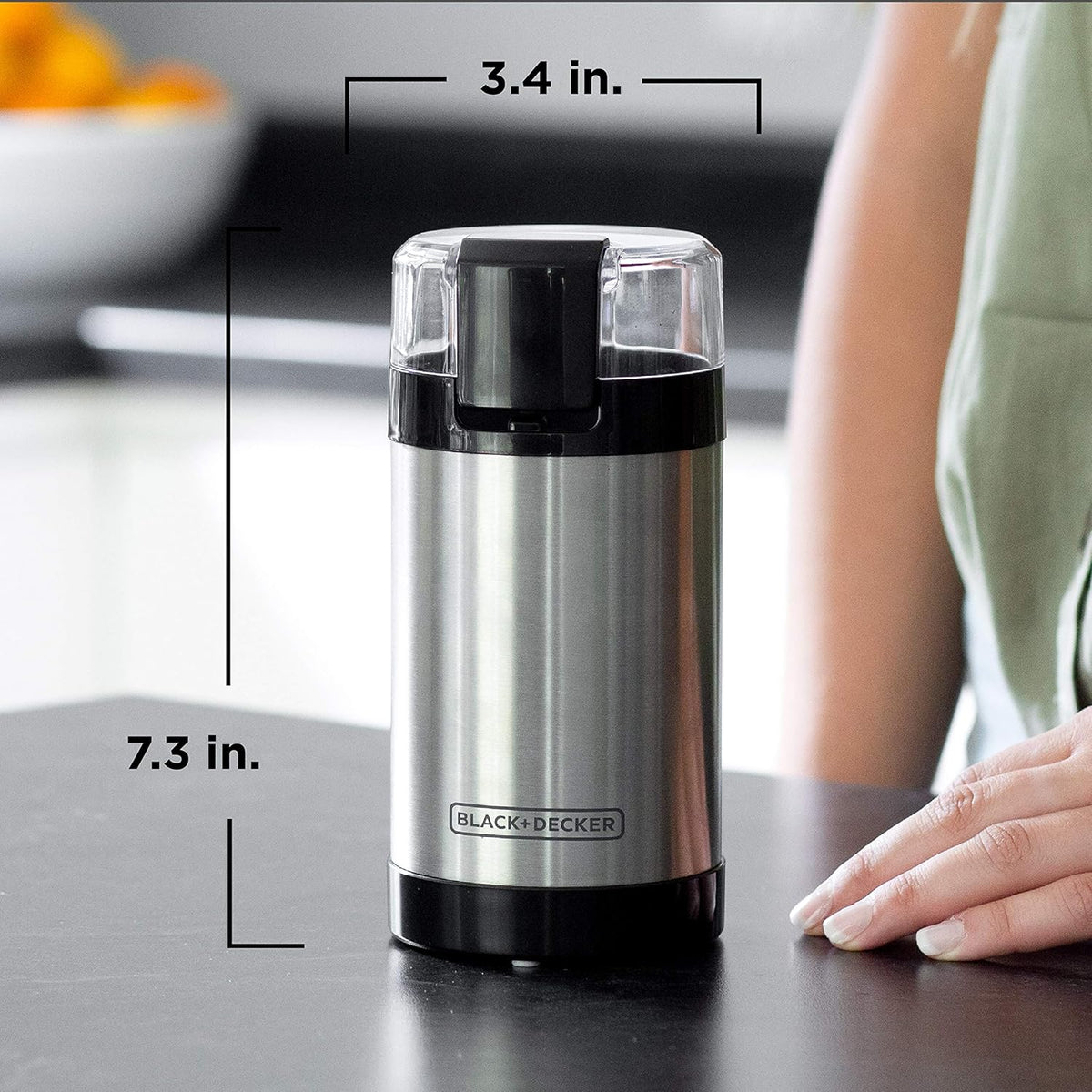 BLACK+DECKER One-Touch Coffee & Spice Grinder – Stainless Steel Minimalist Countertop Appliance for Intentional Kitchens