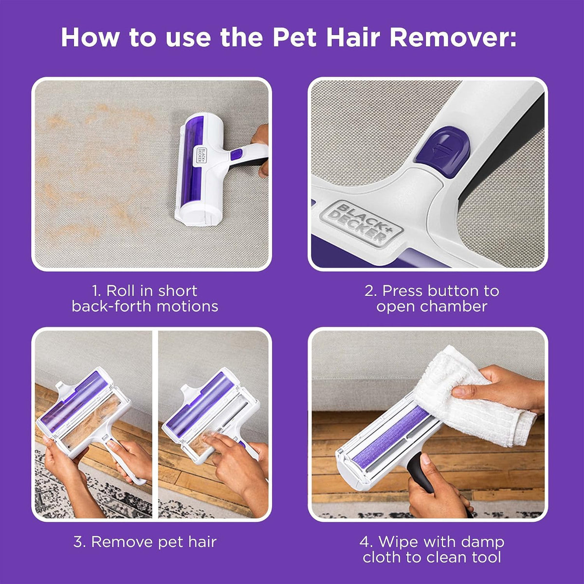 BLACK+DECKER Pet Hair Remover Roller – Minimalist Home Essential, Reusable Roller for Clean Upholstery and Intentional Living