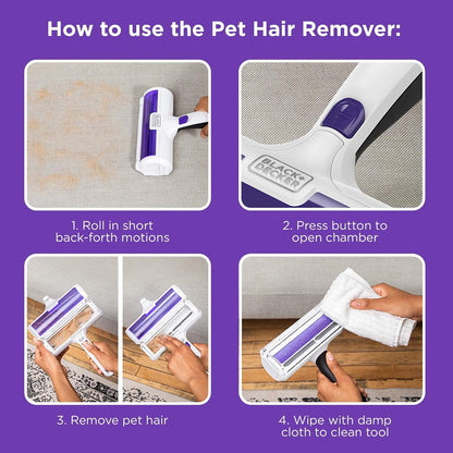 BLACK+DECKER Pet Hair Remover Roller – Minimalist Home Essential, Reusable Roller for Clean Upholstery and Intentional Living