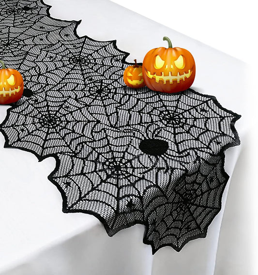 black lace spider web pattern with intricate knitted design