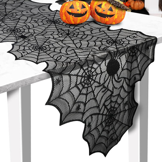 black lace spider web pattern with soldering iron edge sewing for clean, fray-resistant edges