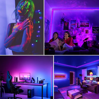 Black Light Strips for Bedroom Decor – Ambient UV Glow Lighting for Tapestries, Posters and Wall Art