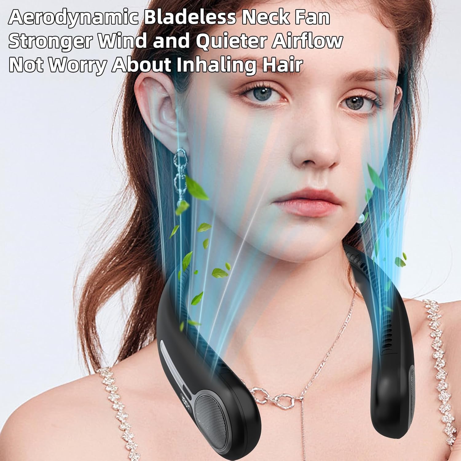 Bladeless Neck Fan – Safe Personal Cooling for Kids and Pets, 360° Wearable Fan with No Exposed Blades