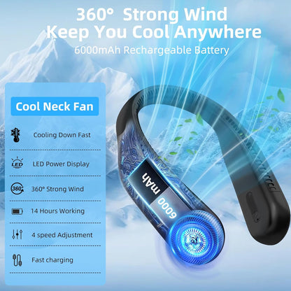 Bladeless Neck Fan – Safe Personal Cooling for Kids and Pets, 360° Wearable Fan with No Exposed Blades