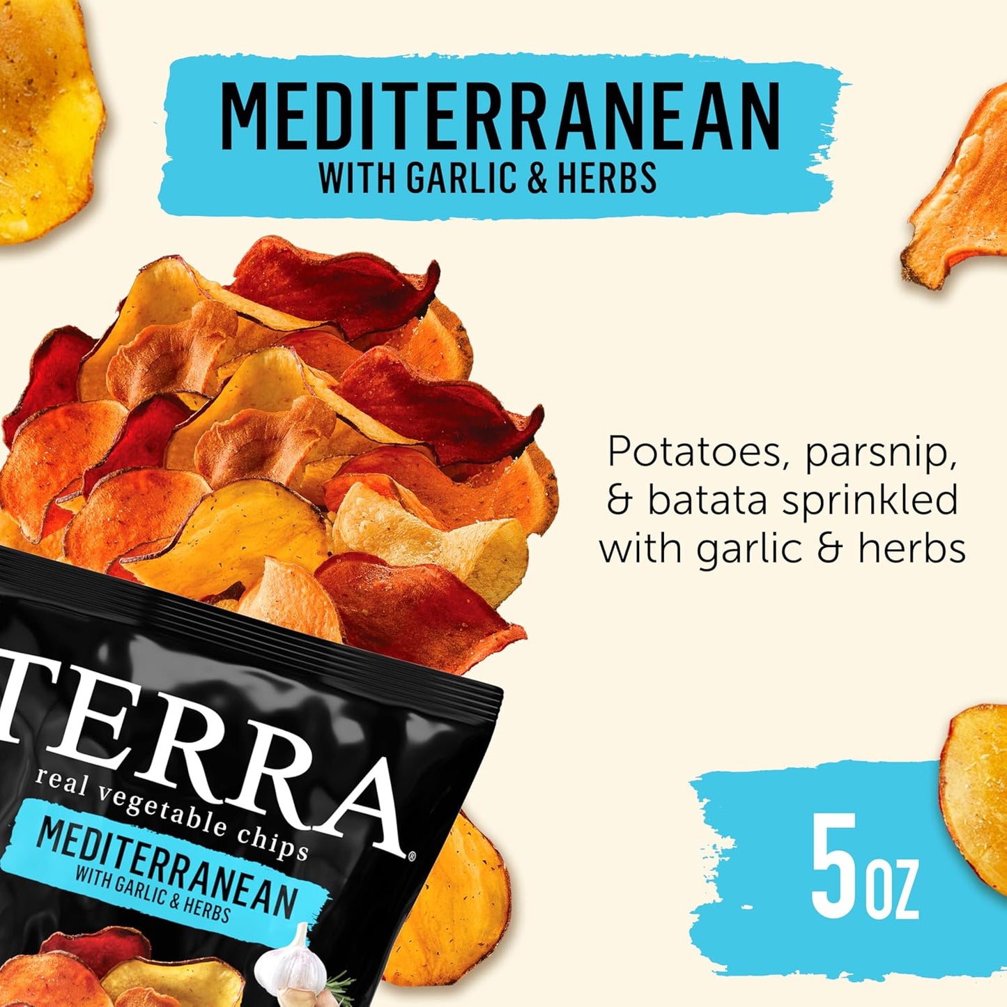 blend of five real vegetables: sweet potato (boniato), batata, parsnip, kettle potato, and ruby-dipped beet vegetables
