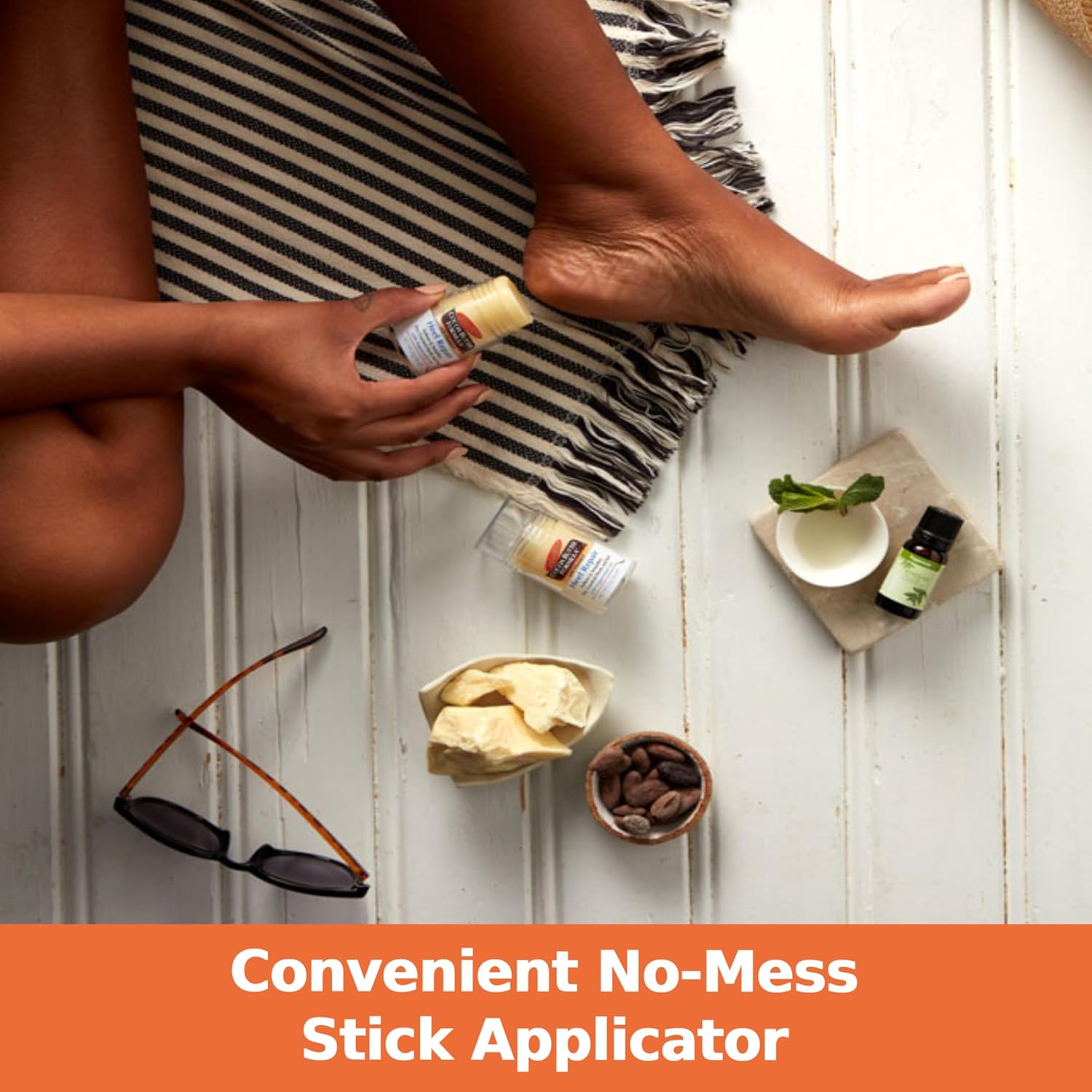 blend of pure cocoa butter, shea butter, vitamin e, and peppermint oil