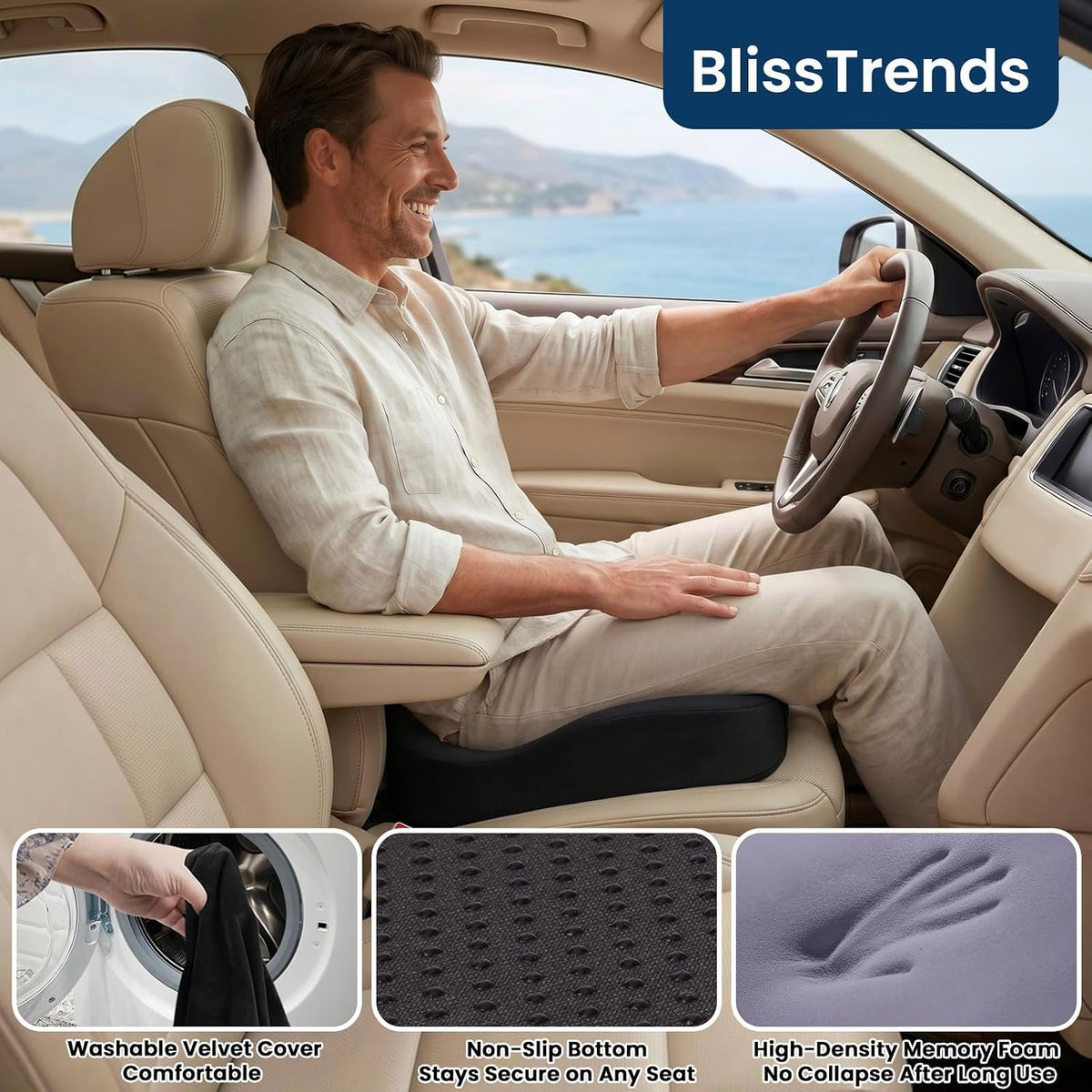 BlissTrends Memory Foam Cushion – Birthday Gift for Her and Him, Ergonomic Coccyx Pillow for Back Pain Relief