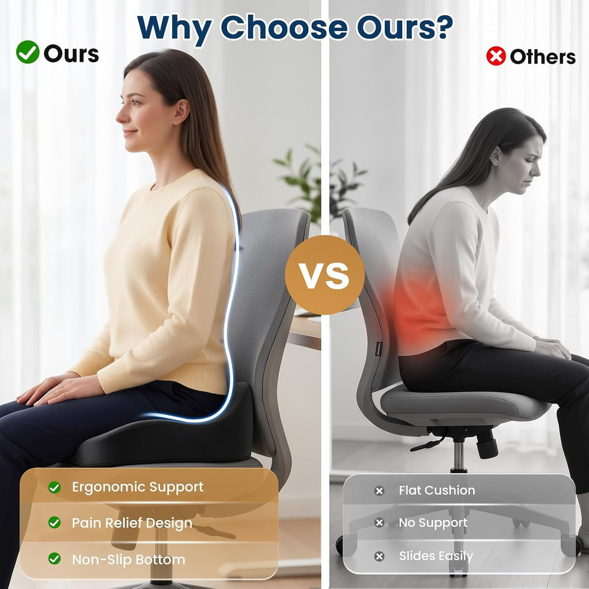 BlissTrends Memory Foam Cushion – Birthday Gift for Her and Him, Ergonomic Coccyx Pillow for Back Pain Relief