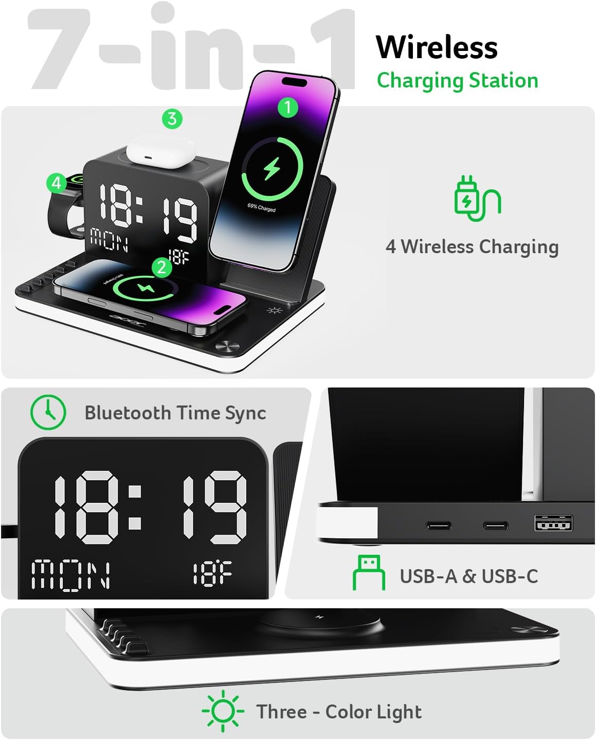 bluetooth time-sync clock that also displays day of week and indoor temperature