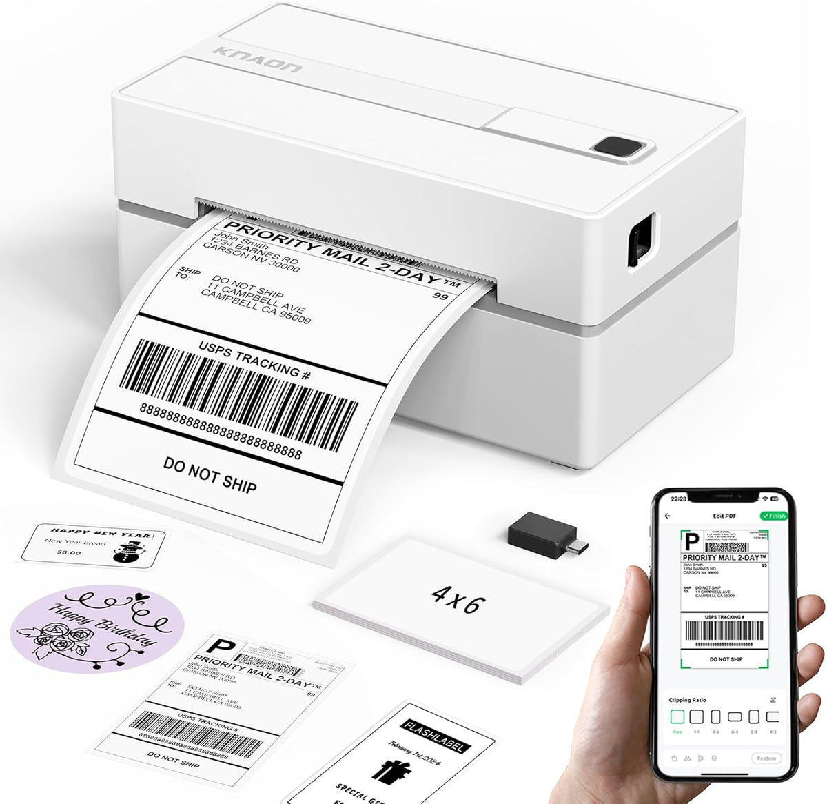 bluetooth + usb dual connectivity with companion 'flashlabel pro' app for ios, android, windows, and macos