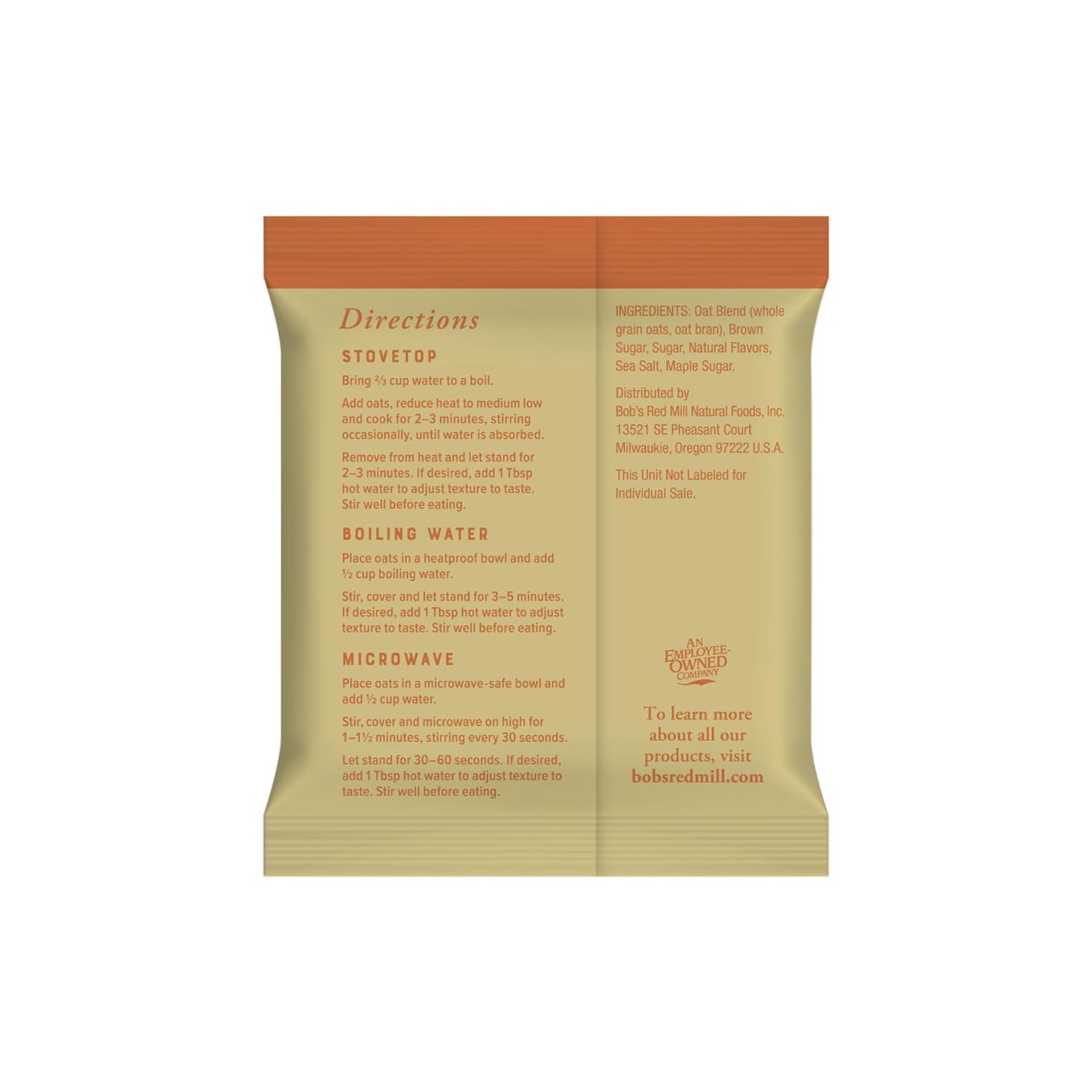 Bob's Red Mill Gluten Free Maple Brown Sugar Instant Oatmeal – Clean-Eating Breakfast for Home Wellness Routines, 6 Single-Serve Packets