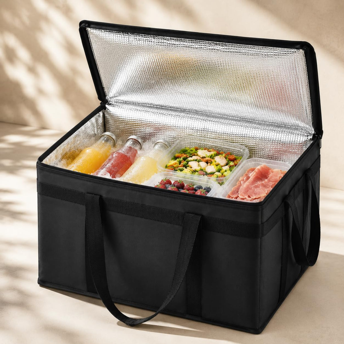 Bodaon Insulated Food Delivery Bag – XXXL Neutral-Tone Carrier for Clutter-Free Kitchens and Garages