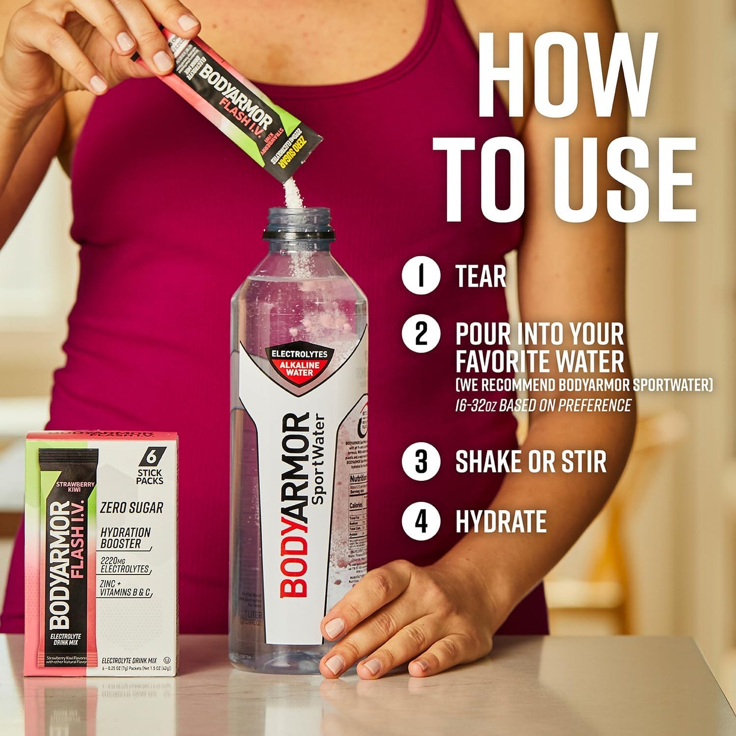BODYARMOR Flash IV Electrolyte Packets – Trail-Ready Hydration for Hiking and Camping, Pocket-Size Electrolyte Powder