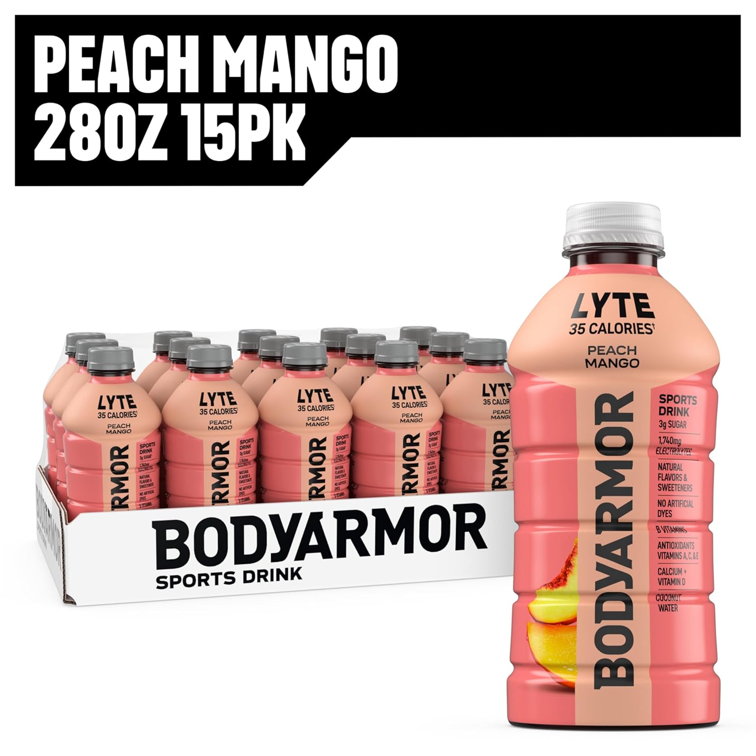 BODYARMOR LYTE Desk Friendly Electrolyte Drink for Home Office and Remote Workdays, 28 Fl Oz Bottles (15 Pack)
