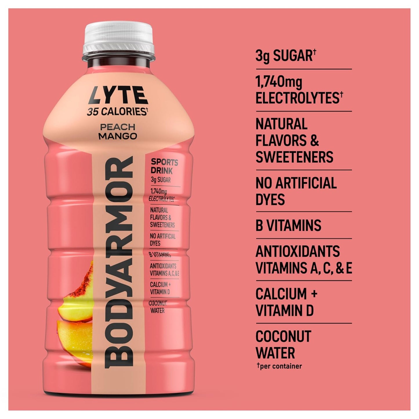BODYARMOR LYTE Desk Friendly Electrolyte Drink for Home Office and Remote Workdays, 28 Fl Oz Bottles (15 Pack)