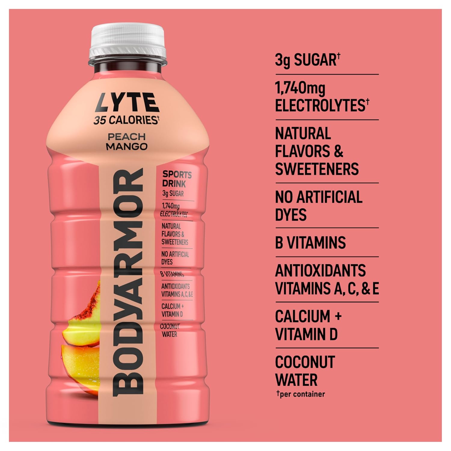BODYARMOR LYTE Desk Friendly Electrolyte Drink for Home Office and Remote Workdays, 28 Fl Oz Bottles (15 Pack)