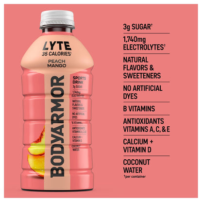BODYARMOR LYTE Desk Friendly Electrolyte Drink for Home Office and Remote Workdays, 28 Fl Oz Bottles (15 Pack)