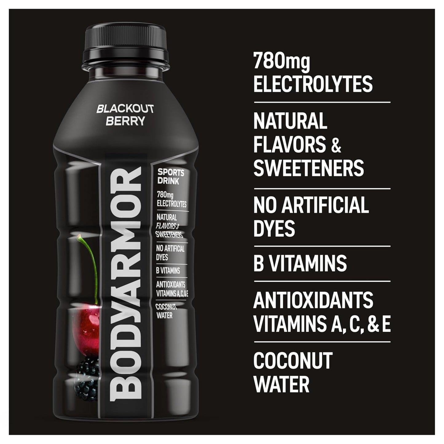 BODYARMOR Sports Drink Blackout Berry – Post-Workout Recovery Hydration for Mindful Fitness Routines
