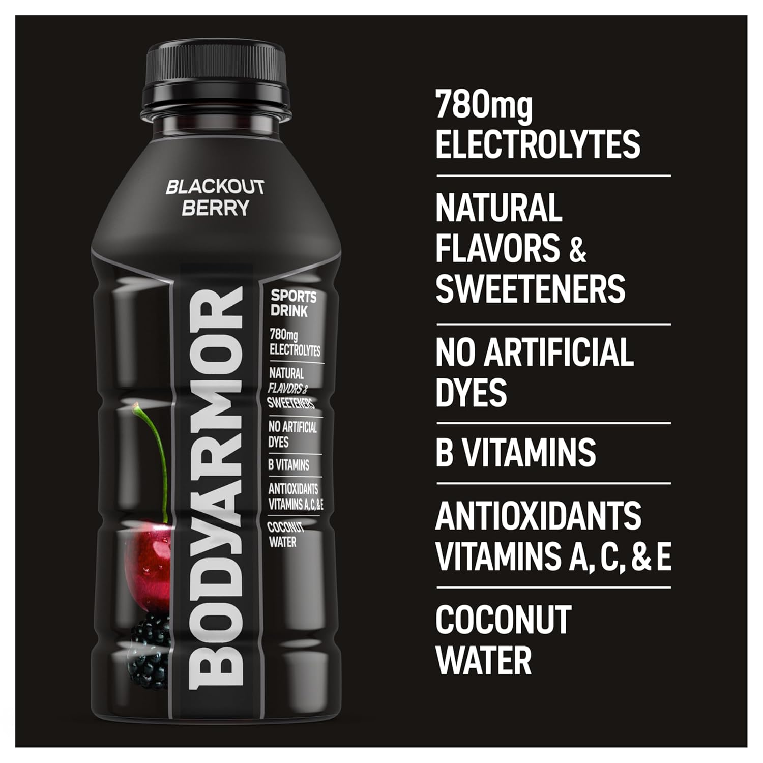 BODYARMOR Sports Drink Blackout Berry – Post-Workout Recovery Hydration for Mindful Fitness Routines