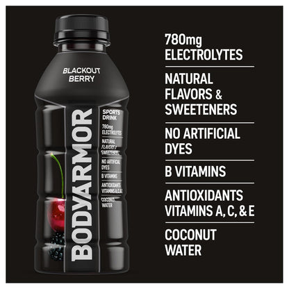 BODYARMOR Sports Drink Blackout Berry – Post-Workout Recovery Hydration for Mindful Fitness Routines
