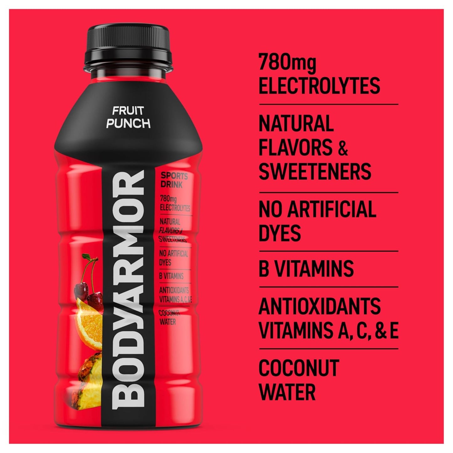 BODYARMOR Sports Drink Fruit Punch – Natural Electrolyte Hydration for Post-Workout Recovery and Daily Wellness Routines