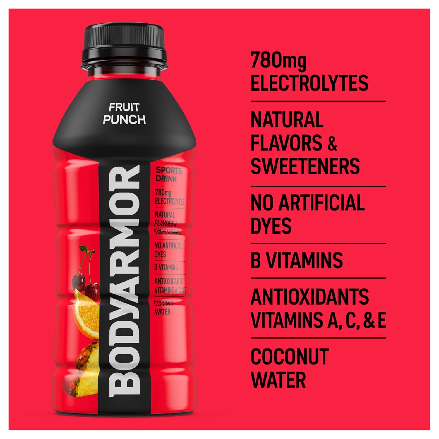 BODYARMOR Sports Drink Fruit Punch – Natural Electrolyte Hydration for Post-Workout Recovery and Daily Wellness Routines