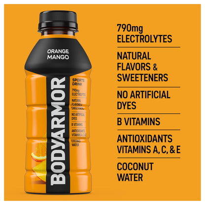 BODYARMOR Sports Drink – Portable Hydration for Camping and Hiking, 16 Fl Oz Bottles, Pack of 12