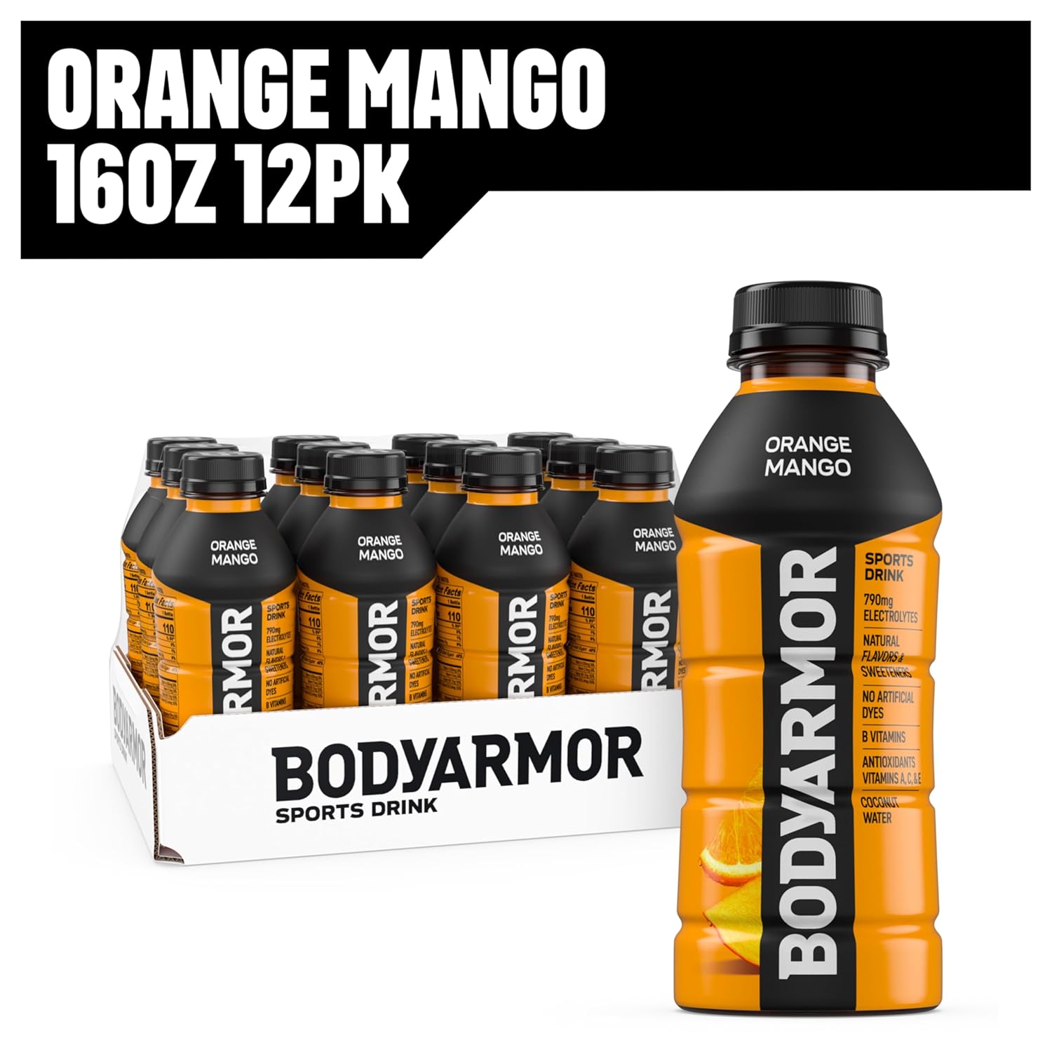 BODYARMOR Sports Drink – Portable Hydration for Camping and Hiking, 16 Fl Oz Bottles, Pack of 12