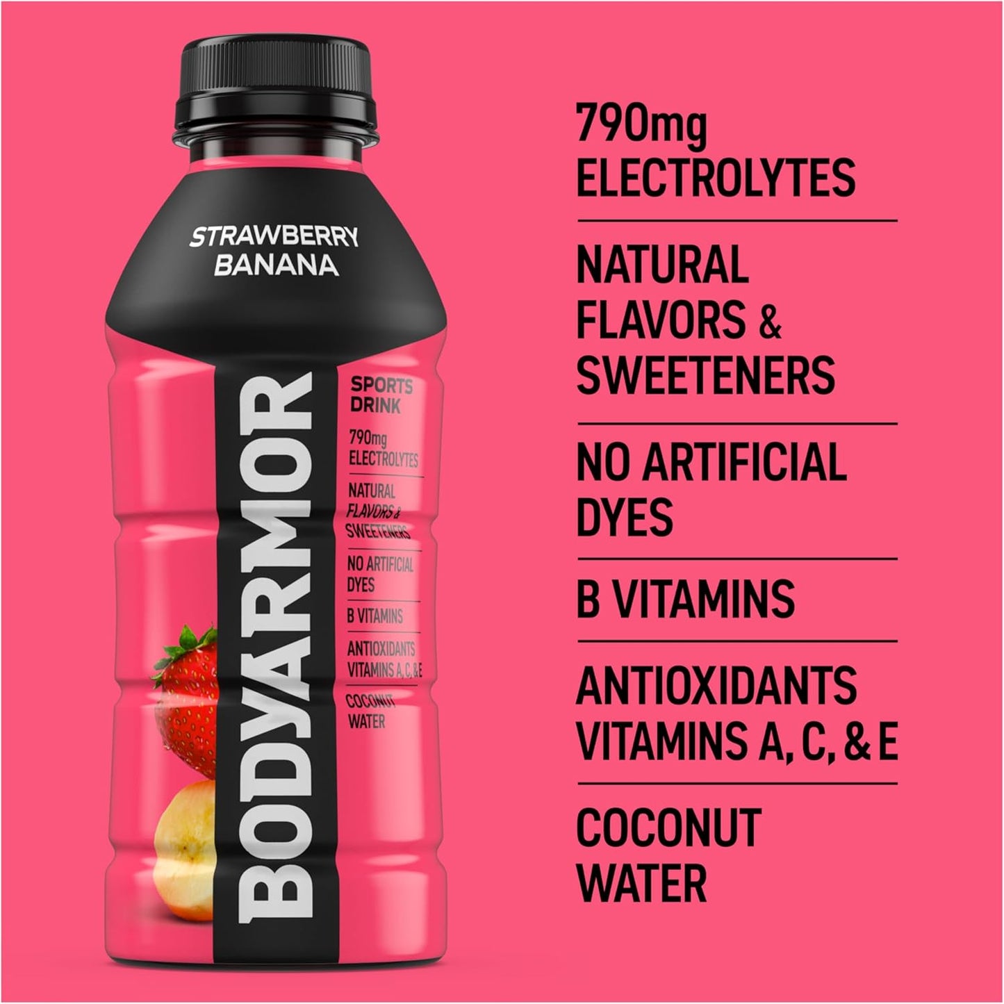 BODYARMOR Sports Drink Strawberry Banana – Pre-Workout Hydration with Coconut Water for Mindful Fitness Routines
