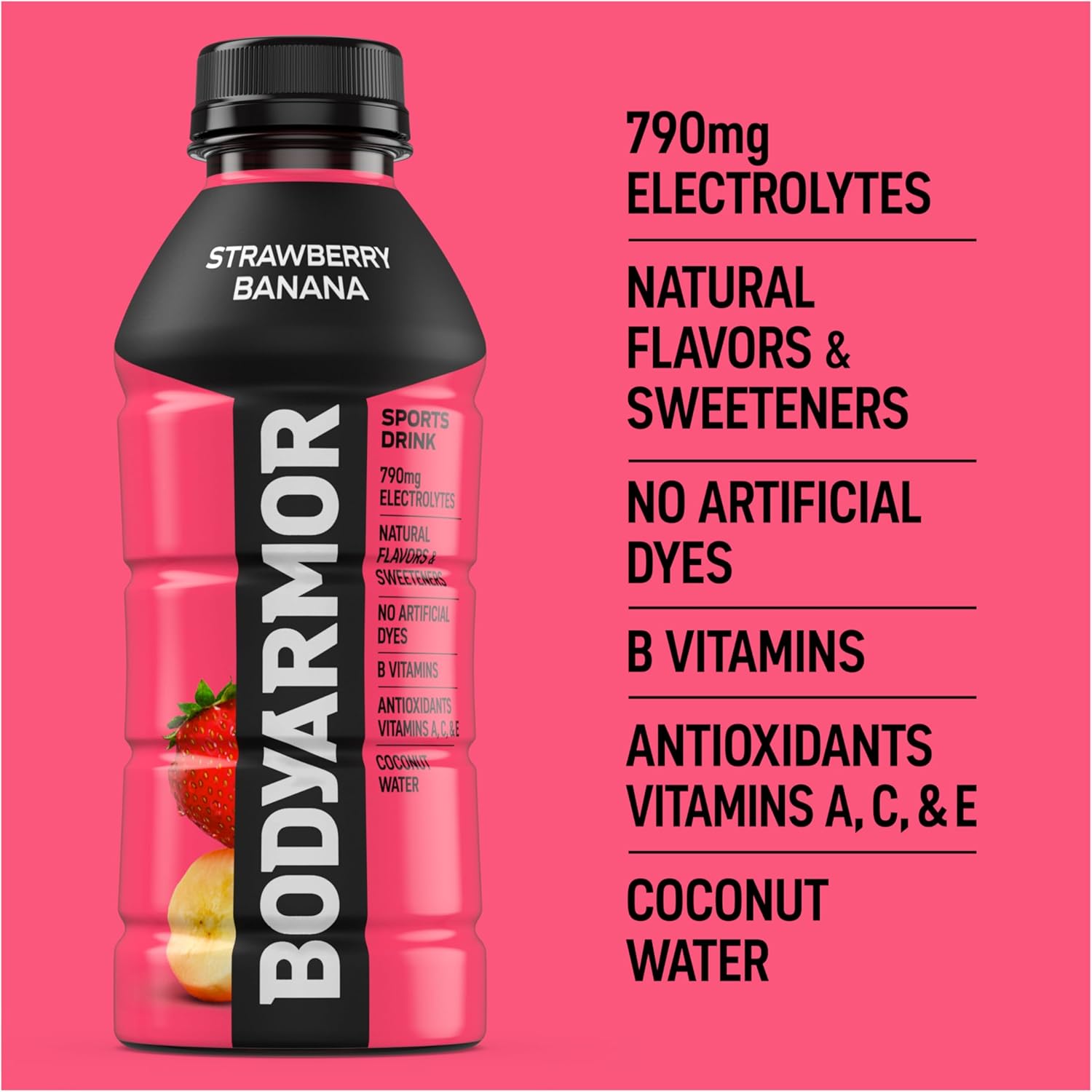 BODYARMOR Sports Drink Strawberry Banana – Pre-Workout Hydration with Coconut Water for Mindful Fitness Routines