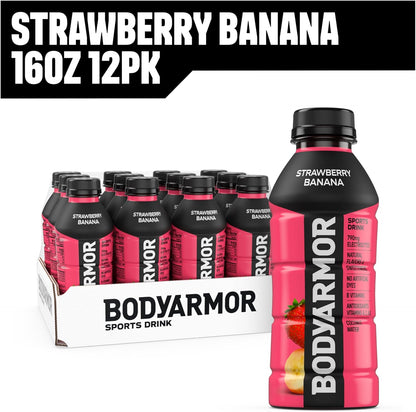 BODYARMOR Sports Drink Strawberry Banana – Pre-Workout Hydration with Coconut Water for Mindful Fitness Routines