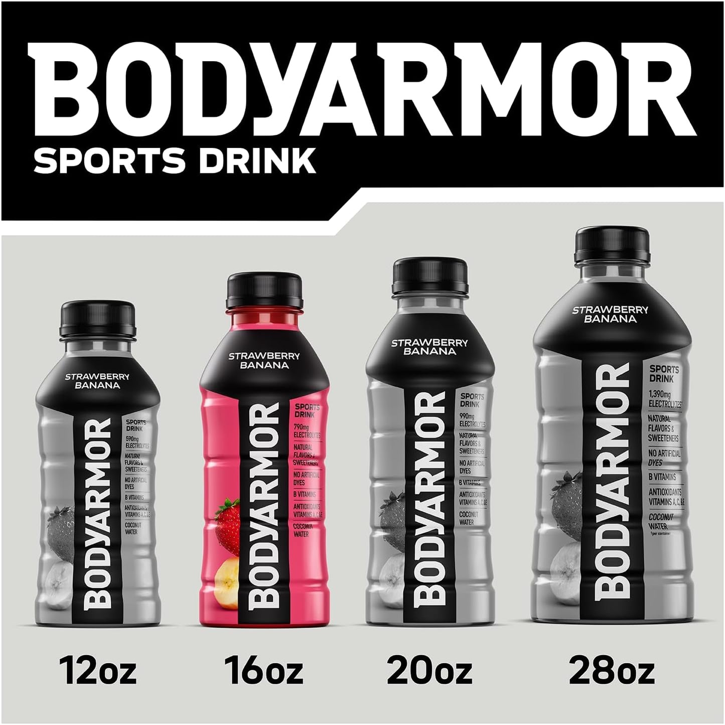 BODYARMOR Sports Drink Strawberry Banana – Pre-Workout Hydration with Coconut Water for Mindful Fitness Routines