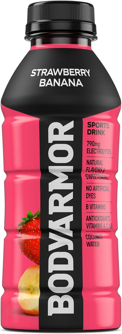 BODYARMOR Sports Drink Strawberry Banana – Pre-Workout Hydration with Coconut Water for Mindful Fitness Routines